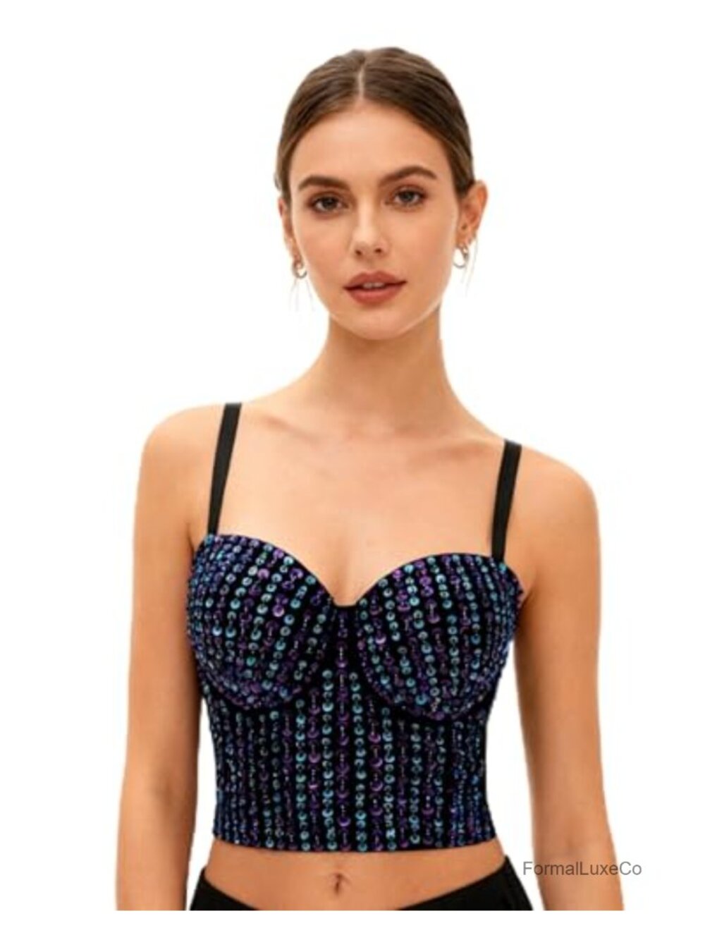 Sequin Beaded Corset Crop Bustier Top for Belly Dance & Parties